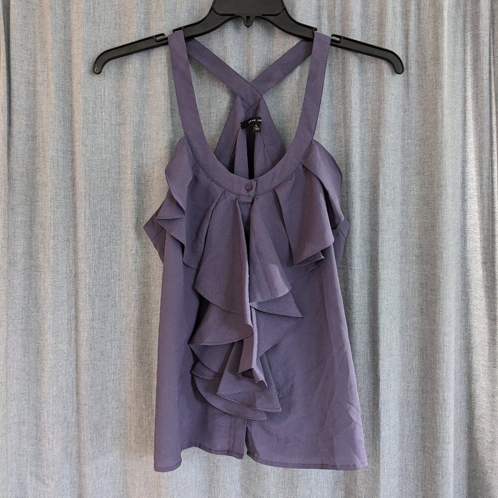 Going Out Top Women's L Naked Zebra Purple Flounce Button Down Tank Festival